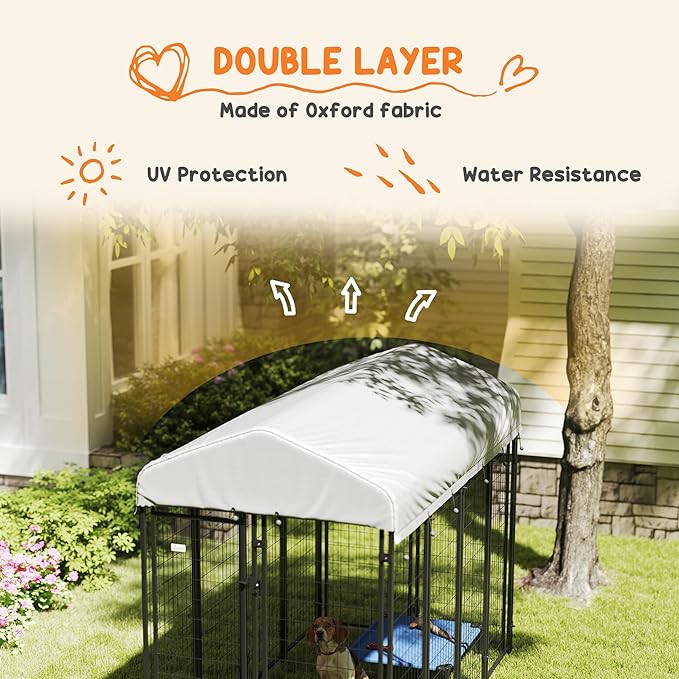 PawHut Outdoor Dog Kennel with Roof, 8' x 4' x 6' Heavy Duty Welded Wire Dog Playpen Enclosure with Escape-Proof Lock, UV-Resistant & Waterproof Cover, for Medium Dogs, Chickens, Ducks, Silver