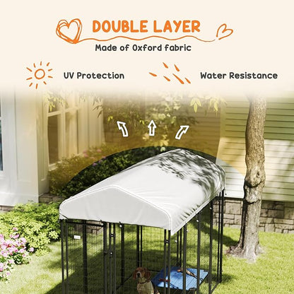 PawHut Outdoor Dog Kennel with Roof, 8' x 4' x 6' Heavy Duty Welded Wire Dog Playpen Enclosure with Escape-Proof Lock, UV-Resistant & Waterproof Cover, for Medium Dogs, Chickens, Ducks, Silver