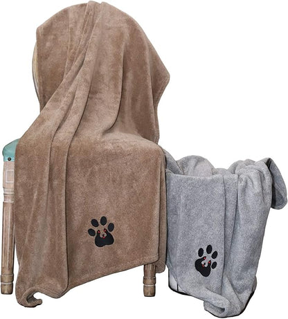 Dogvingpk Extra Large Dog Towel - Pack of 2 - Super Absorbent Soft Microfiber Pet Bath Grooming Towels for Drying Dogs and Other Pets (XL-55" * 36", Grey and Brown)