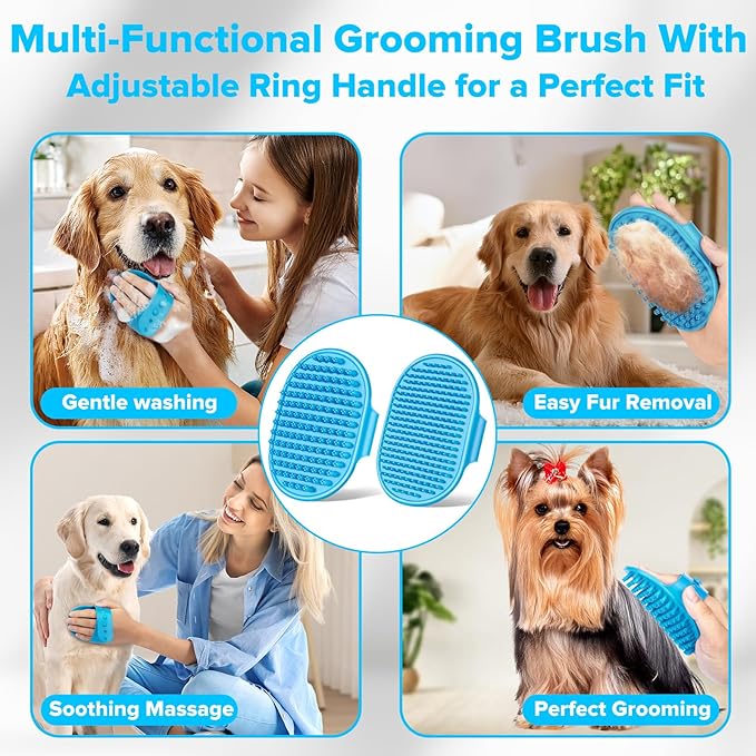 Augwind 6PCS Pet Grooming Kit for Dogs,Cats and Horses | Dog Washing Gloves | Dog Bath Brush | Dog Bath Gloves | Dog Shampoo Brush | Pet Grooming Gloves | Dog Bath Supplies (Light Blue)