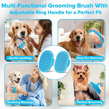 Augwind 6PCS Pet Grooming Kit for Dogs,Cats and Horses | Dog Washing Gloves | Dog Bath Brush | Dog Bath Gloves | Dog Shampoo Brush | Pet Grooming Gloves | Dog Bath Supplies (Light Blue)