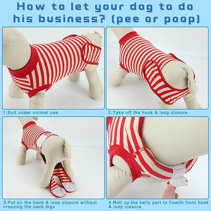 2 Packs Breathable Cotton Dog Recovery Suit for After Neuter Spay Abdominal Wounds Protector, Professional Anti-Licking Onesies for Male Female Pets Surgery Bandages, S Red & Blue Stripes