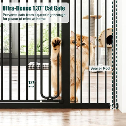keny 51" Extra Tall Pet Gate, 29.7"-46" Wide Adjustable Cat Gate for Doorway, Hallway, Stairs, Auto-Close & Pressure Mounted, No Drilling, Black