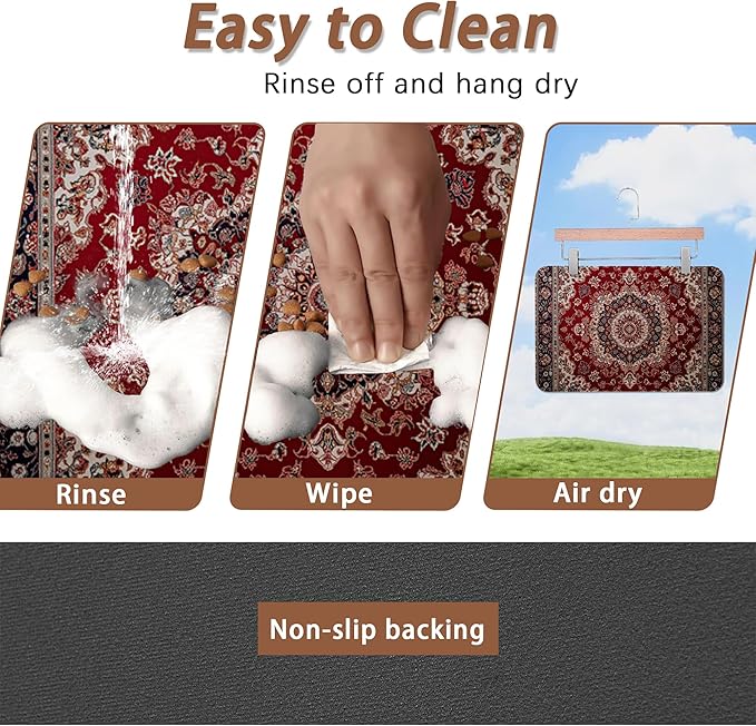 Vintage Carpet Boho Pet Feeding Mat,Absorbent Quick-Dry Cat Dog Food and Water Bowl Mats,Non-Slip Rubber Backing Mat,Cat Dog Accessories Supplies 12"x20"