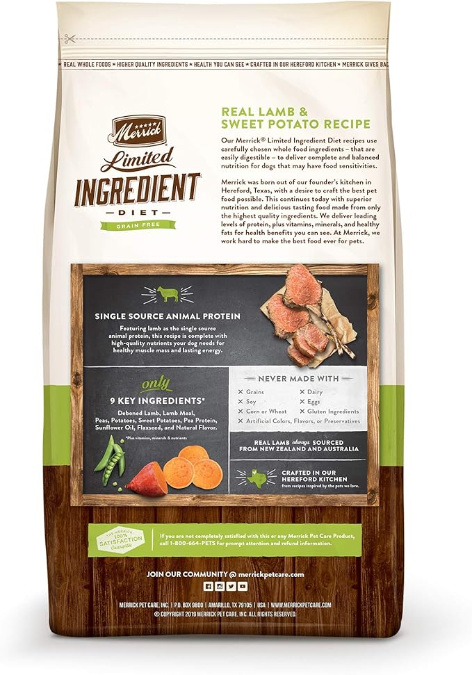 Merrick Limited Ingredient Diet Grain Free Dry Dog Food, Premium And Healthy Kibble With Lamb And Sweet Potato - 22.0 lb. Bag