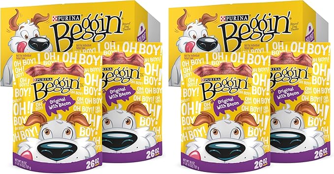 Purina Beggin' Strips Dog Treats,Original with Bacon Flavor - 26 oz. Pouches,(Pack of 4)