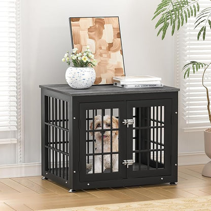 rehomerance 26 Inch Heavy Duty Dog Crate Furniture for Small Dogs, Decorative Pet House End Table, Wooden Cage Kennel Furniture Indoor, Gray