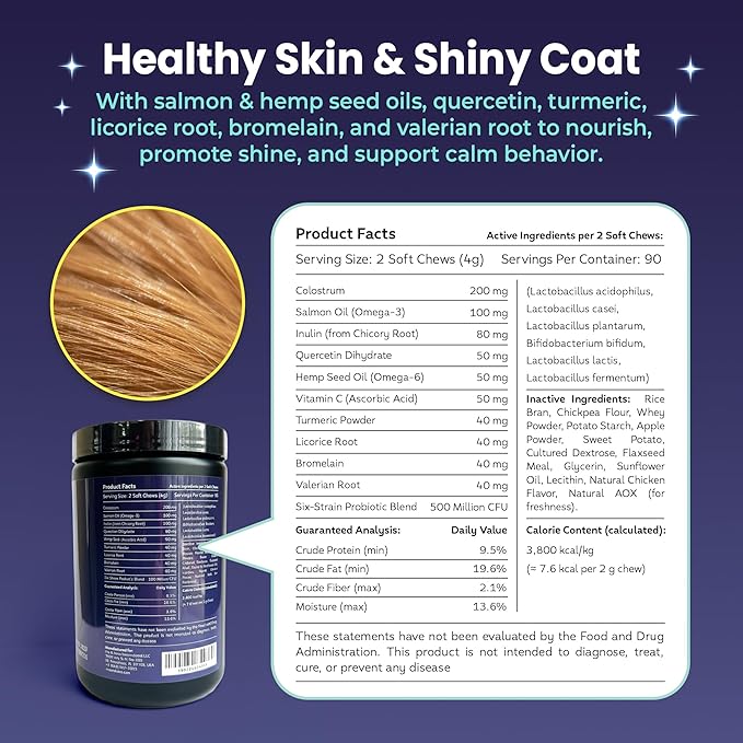 Mo & Haku Dog Allergy Relief Chews - 180 Soft Chews Immune Itch Support for Dogs Itchy Skin, Ears, Paw Licking, Seasonal Allergies - with Prebiotics & Probiotics, Colostrum & Salmon Oil