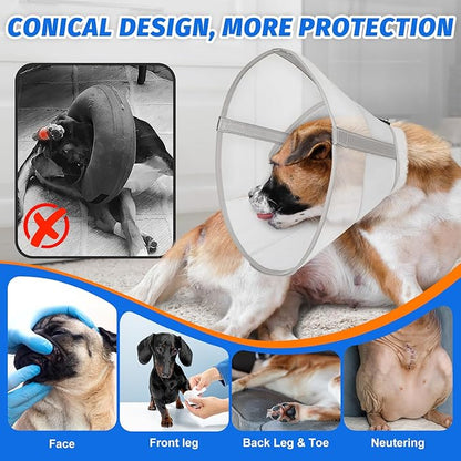 Breathable Mesh Dog Cone Collar with Soft Liner for Surgery, Elizabethan Recovery Alternative to Stop Licking,Pet Neck Collar for Large Medium Small Breeds(White,3)