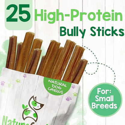 Nature Gnaws Small Bully Sticks for Dogs 5-6" (25 Count) - Long Lasting for Light Chewers and Puppies - Natural Thin Beef Dog Chew Bones - Rawhide Free