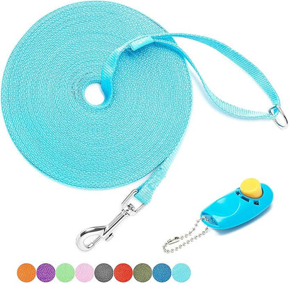 BAAPET 15/20/30/50/100 ft Long Dog Training Leash with Clickers for Small, Medium and Large Dogs or Cats (20 Feet, SkyBlue)