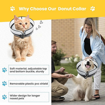 Inflatable Dog Cone Collar w/Pump - Large Dog Donut Collar After Surgery - Washable Dog Collar w/Removable Soft Cone for Dogs After Surgery- Dog Cone Alternative After Surgery w/Soft Cover