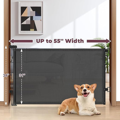 Retractable Baby Gates 2 Pack, 55" Wide Mesh Dog Gate Indoor, 34" Tall Gate for Stairs Doorways Hallways Deck, Child Pet Safety Gate for Indoor Outdoor Home Use, Black