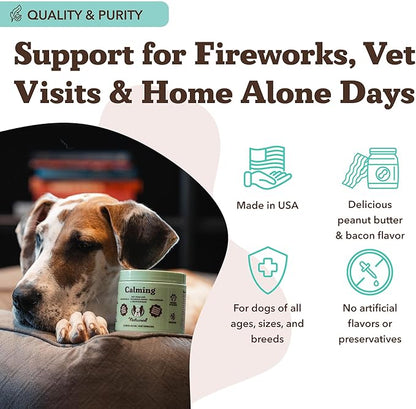 Natural Dog Company Calming Chews for Dogs, Stress & Anxiety Relief Supplement 90 cnt with Chamomile, Valerian Root & Melatonin, Natural Soothing Chews for Travel, Thunder, Fireworks & Separation