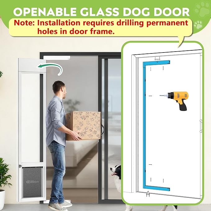 3 Flap Large Dog Door for Sliding Glass Door, Openable Pet Door for Sliding Glass Doors, Adjustable 75 7/8" to 81" Slider Height-Large