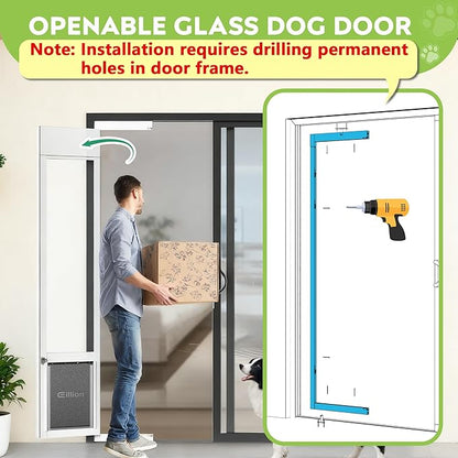 3 Flap Large Dog Door for Sliding Glass Door, Openable Pet Door for Sliding Glass Doors, Adjustable 75 7/8" to 81" Slider Height-Large