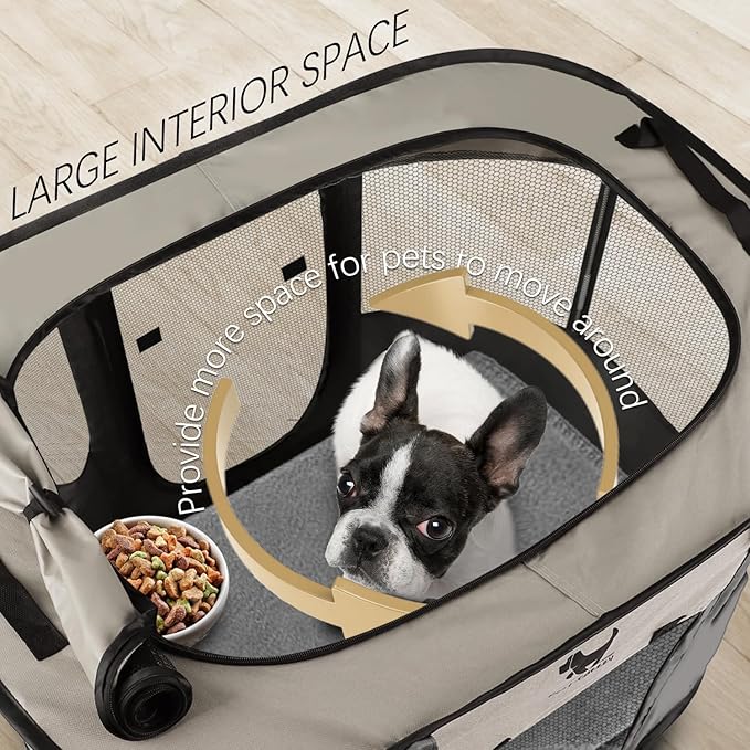 Rest-Eazzzy Dog Playpen, Foldable Kitten Playpen for Medium Dogs, Portable Pet Puppy Playpen with Removable Shade Cover, Indoor Outdoor Travel Camping Use for Small Pets with Carrying Case (S, Grey)