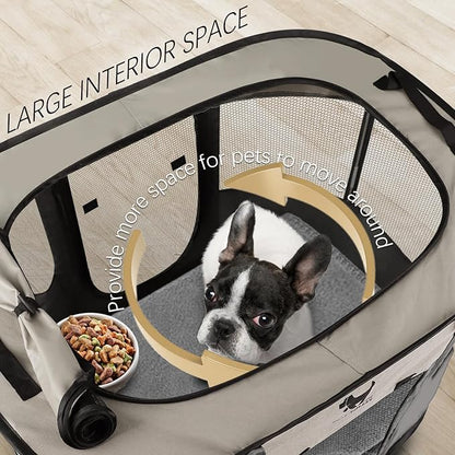 Rest-Eazzzy Dog Playpen, Foldable Kitten Playpen for Medium Dogs, Portable Pet Puppy Playpen with Removable Shade Cover, Indoor Outdoor Travel Camping Use for Small Pets with Carrying Case (S, Grey)