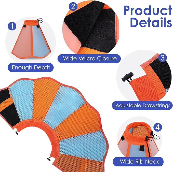 AOFITEE Dog Cone - Soft Cones for Dogs After Surgery, Comfy Cones for Large Dogs to Stop Licking, Adjustable Soft Dog Cone Collar, Elizabethan Pet E-Collar for Wound Healing, OrangeBlue Large