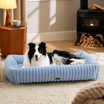 Bedsure ComfyFleece™ Washable Dog Bed for Extra Large Dogs - Cute Furry Puppy Beds, Rectangle Orthopedic XL Pet Beds with Removable Zipper Cover, 43x30x8inches, Blue