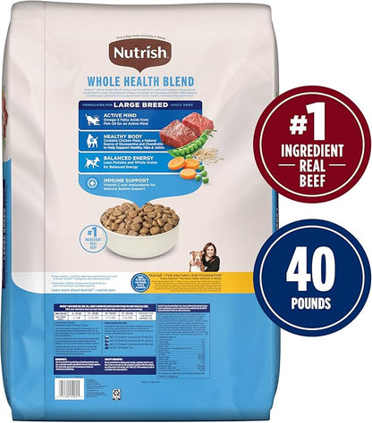 Nutrish Large Breed Real Beef, Pea, Carrot & Brown Rice Recipe Whole Health Blend Dry Dog Food, 40 lb. Bag (Rachael Ray)