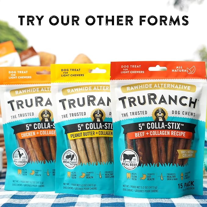 TRURANCH Collagen Chips - Collagen Dog Treats - Long Lasting Healthy Joint Support - Rawhide Alternative Chips - Skin & Coat Health - Made with Real Peanut Butter, Value Pack, 3 Bag, 1.5 lbs