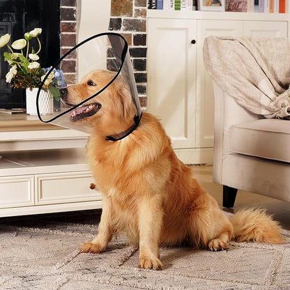 Dog Cone Collar, Transparent Recovery Cone for Large Medium Small Dogs, Soft Elizabethan Collar After Surgery to Prevent Licking Wound, Enhanced Visibility Patented