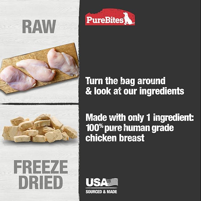 PureBites Chicken Breast Freeze Dried Dog Treats, 1 Ingredient, Made in USA, 3oz