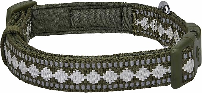 Blueberry Pet 3 Colors 3M Reflective Jacquard Neoprene Padded Adjustable Dog Collar, Olive