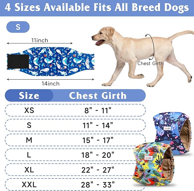 5 Pack Dog Diapers Male Reusable, Premium Belly Bands for Dogs, High Absorbing Male Dog Pee Wraps for Doggie in Incontinence or Excitable Urination Hawaii M