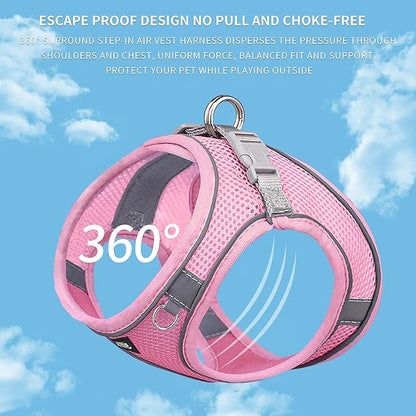 AIITLE Comfortable Dog Harness and Leash Set for Walking - Step in Vest Harness,Reflective Bands, Adjustable No Pull Puppy Essentials, for Small Dogs and House Cats Pure Pink XS