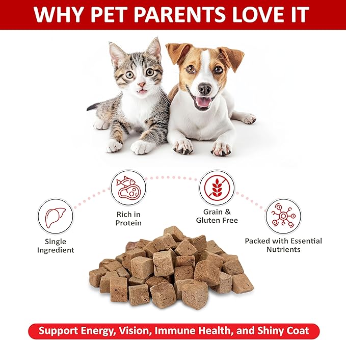 Freeze Dried Beef Liver Dog Treats, Beef Liver Dog Treats, Single Ingredient, Human Grade, No Fillers, High Protein, Grain Free, Gluten Free, All Natural Meal Topper, Made in the USA (1-Pack)