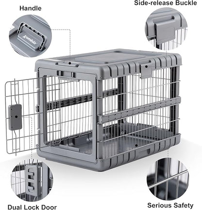 ZOMISIA Collapsible Dog Crate for Dogs - 28" L Heavy Duty Dog Kennel No Tools Required with 4 Sides Steel Foldable Cage for Dogs Indoor Furniture, Portable Carrier with 2 Smooth Wheels, Gunmetal
