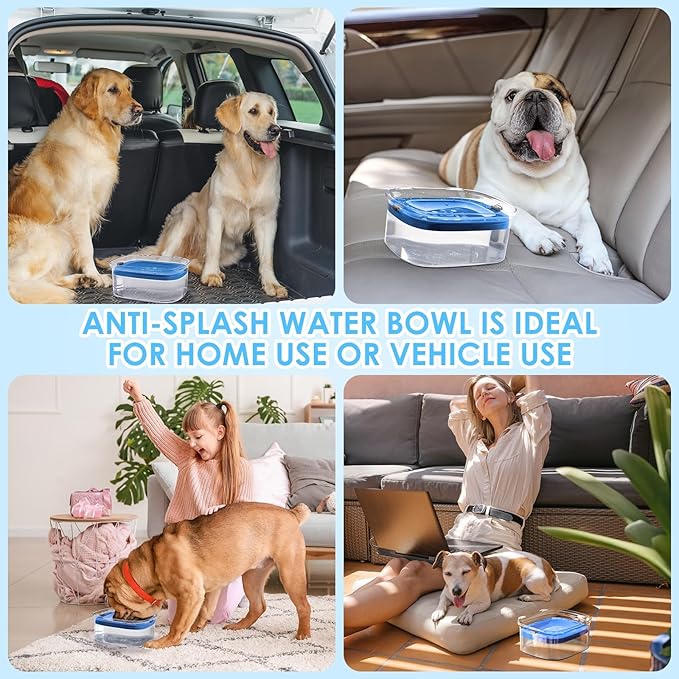 AONKEY 3L Dog Water Bowl No Spill, 101oz Large Spill Proof Dog Bowl Reduce Refill, Anti Splash No Mess Dispenser Dripless Slow Drinking Water Bowl for Sloppy Messy Drinkers (Navy Blue)