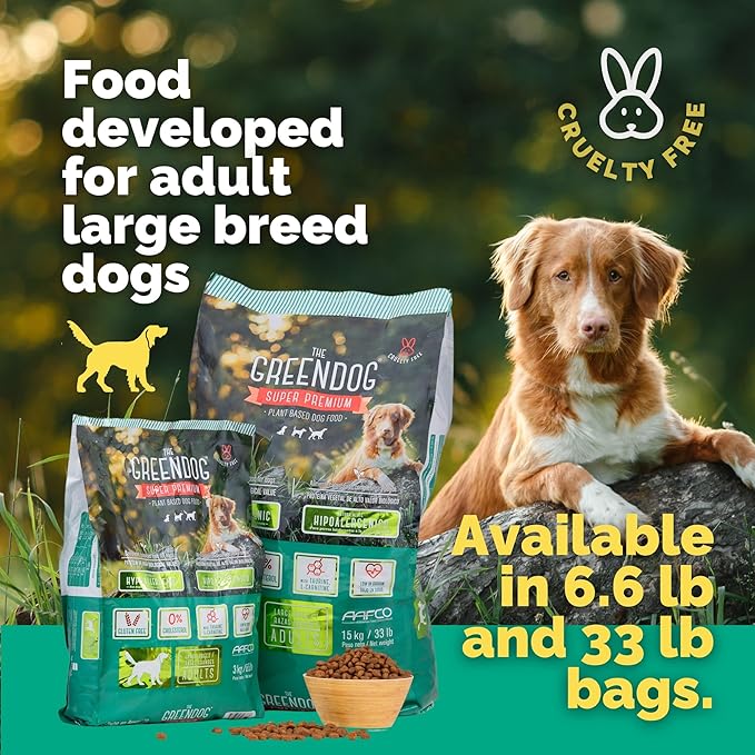 The Green Dog: Super Premium: Adult Regular Bite - 33 Lb Bag Dog Food - Plant Based Protein, Vegan Dry Pet Kibble, Gluten Free, Complete Nutrition