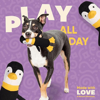 Yomp Penguin Dog Toy – Durable Stuffed, No Squeaker Dog Toys with Natural Canvas and Crinkle Paper – Interactive Stuffed Animal for Dogs (2-Pc Waddles Set)