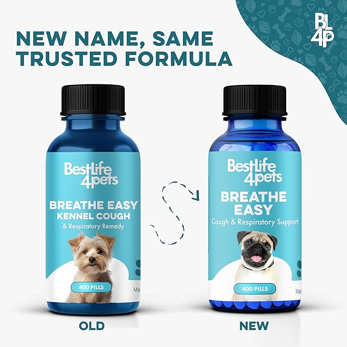 Breathe Easy Natural Cough Relief for Dogs - Gentle Senior Dog Respiratory, Congestion and Sneezing Relief Plus Trachea and Airway Support for Brachycephalic Dogs Ensures Calm Walks & Restful Sleep