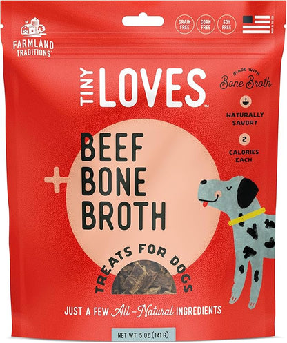Farmland Traditions Tiny Loves Jerky Trainer Treats for Dogs w/Bone Broth (Beef, 5 oz.)