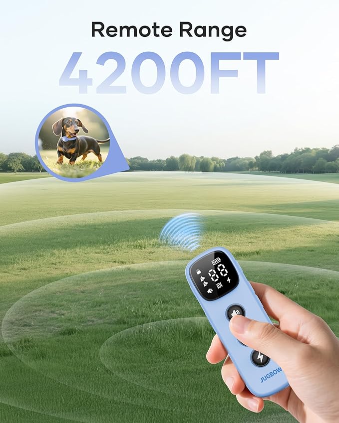 Jugbow Dog Training Collar - 4200FT Remote Dog Collar with 3 Training Modes, Dog Collars for Small Dogs with Security Lock & IPX8-Waterproof, Rechargeable E-Collar for Mini Small Medium Dogs (Blue)