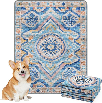 NOYAL Bohemian Washable Dog Pee Pads - Super Absorbent Reusable Puppy Training Pads with Stylish Prints | 100% Waterproof, Leak-Proof & Non-Slip Pet Housebreaking Pads for Indoor 2 Packs