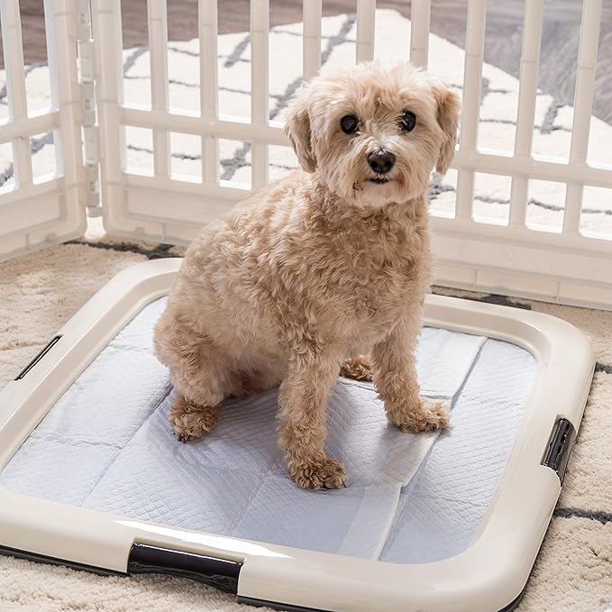 IRIS USA Pee Pad Holder for Dogs and Puppies, Potty Training Tray with Secured Latches, Non-Skid Feet, Leak Protection, Easy Clean Surface, Fits 22"x 22" Puppy Pads Size or Larger, Dark Gray