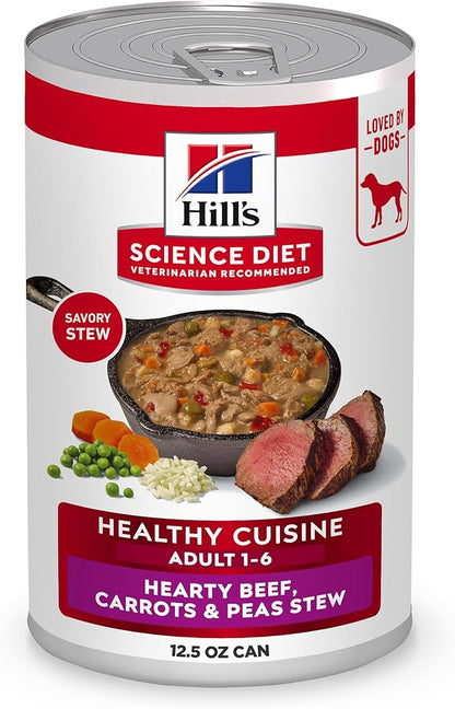 Hill's Science Diet Adult 1-6 Healthy Cuisine Wet Dog Food, Braised Beef, Carrots, & Peas Stew, 12.5 oz. Cans, 12-Pack
