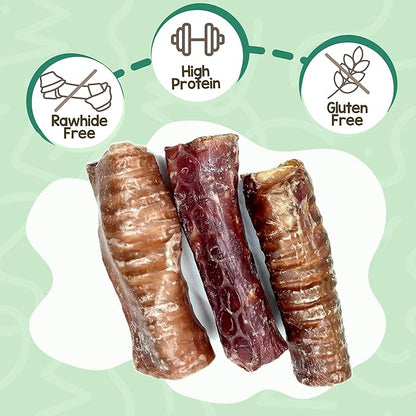 Nature Gnaws Beef Trachea Crunch Wraps for Dogs (3 Count) - Long Lasting Natural Beef Jerky Dog Chew Bones - Rawhide Free