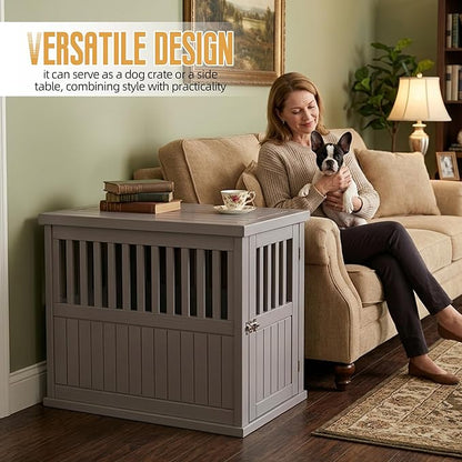 30 INCH Small Dog Crate Furniture, Lockable Indoor Dog Kennel Heavy Duty Decorative Plastic Pet Cage End Table for Small/Medium Dogs, Gray
