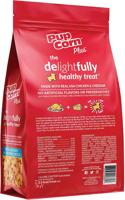 Pup Corn Plus - Puffed Dog Treats with Prebiotics and Probiotics - Chicken & Cheddar Cheese (24oz) - Made in USA