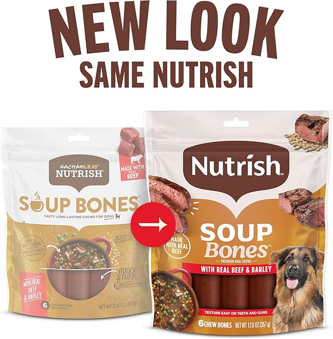 Nutrish Soup Bones Premium Dog Chews with Real Beef and Barley, 6 Chews (Rachael Ray)