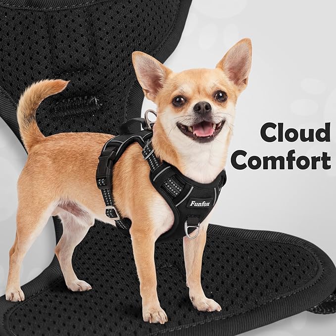 Funfox Dog Harness for X-Large Dog No Pull, Adjustable Pet Vest Harness, Vertical Handle Easy Control with 2 Leash Clips, Soft Material, Reflective Safe Night Walking for X-Large Size, Black, XL