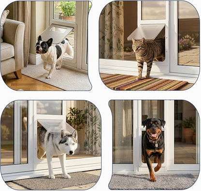 Homgava Large Dog Door for Sliding Glass Doors,No-Cut DIY Install Pet Door- Aluminum Frame& Panel & Lock, Adjustable Height 83”-91 1/5”, Suitable for Dogs Up to 105 lbs -White