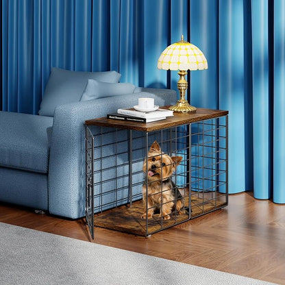 24 Inch Extra Small Dog Crate Furniture - Stylish Durable Indoor Dog Kennel with Storage Top & Secure Lock, Dog Crates for Small Dogs Under 7 lbs, Decorative End Table Pet House