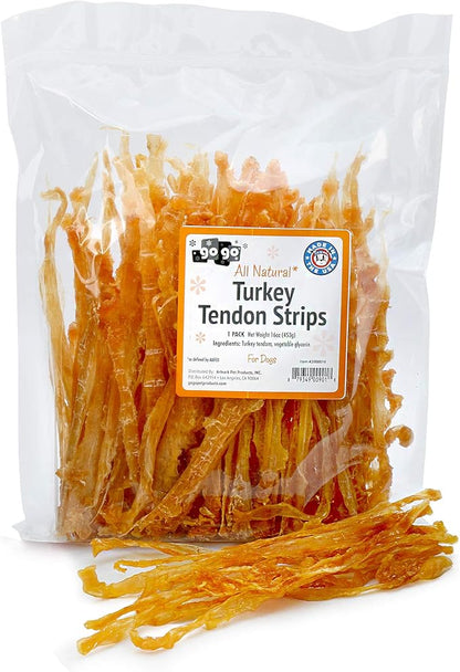 GOGO Turkey Tendon Strips Dog Chew Treats Sources and Made in The USA (1 lb)